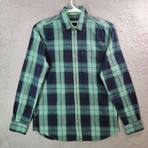 32 Bar Blues Shirt Men Small Button Up Long‎ Sleeve Green Plaid